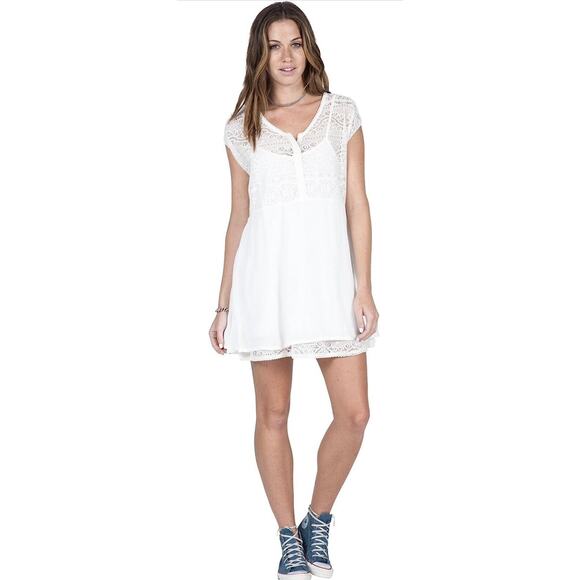 Women's Volcom Edwardian Cactus Flower Dress Sz M NEW White Floral Lace W/ Slip - Picture 1 of 9